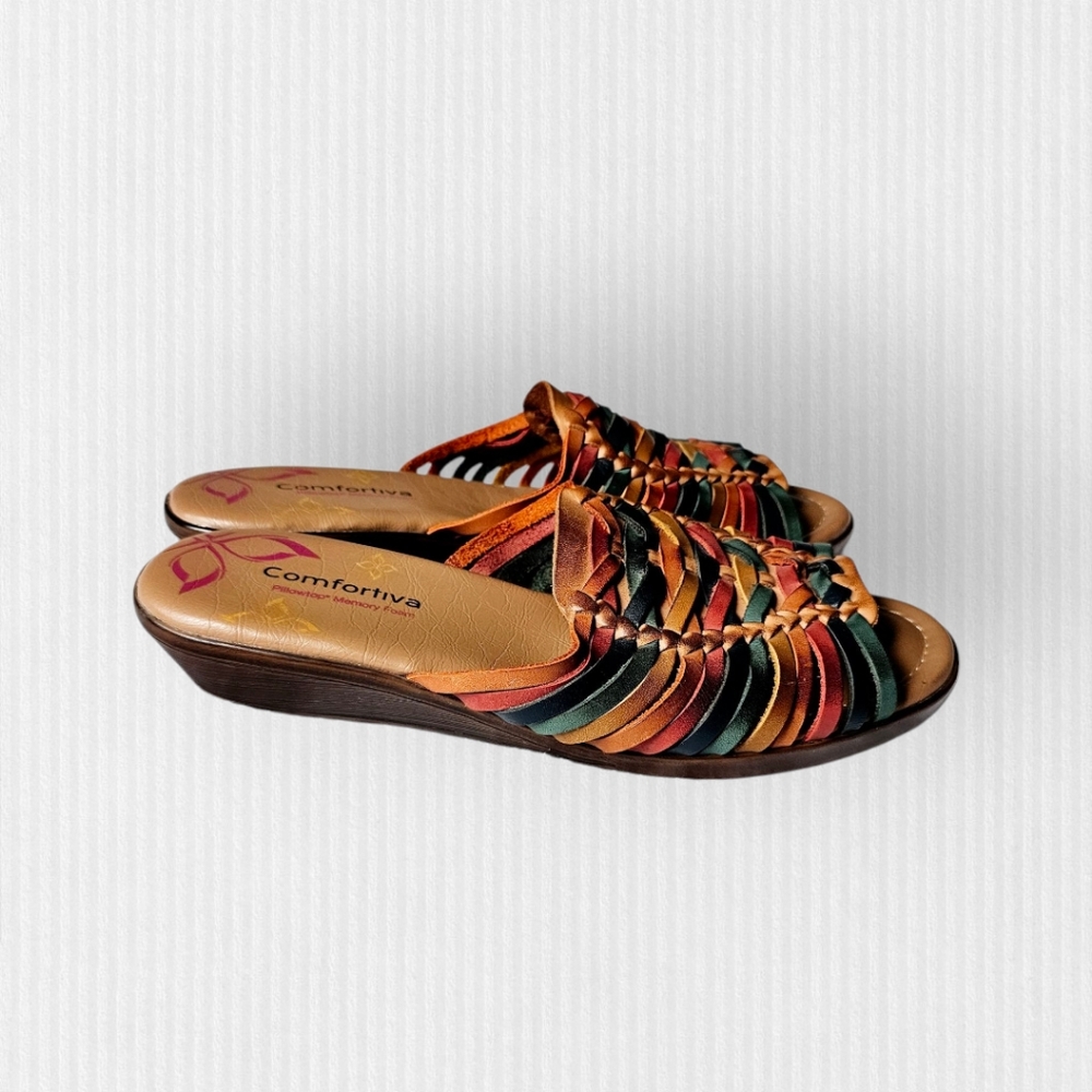Comfortiva Felida Leather Sandals 9W Multicolor Pillowtop Foam Comfort Shoes - Picture 3 of 7